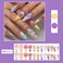 SEENEEY Summer Long Press on Nails Almond Fake Nails Flowers Colorful Artificial Nail with Rhinestone Beach Designs Stick on Nail for Women 24pcs