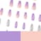 SWEKKE Medium Coffin Purple French Gradient Full Cover False Nails with Glitter Designs Reusable Artificial Acrylic Glossy Glue on Nails for Womens Manicure