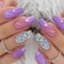 SWEKKE Medium Coffin Purple French Gradient Full Cover False Nails with Glitter Designs Reusable Artificial Acrylic Glossy Glue on Nails for Womens Manicure