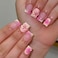 Vopintpy 3D Flower French Tip Press on Nails Blush Gradient Fake Nails Cute Short Square Acrylic Glue on Nail Glossy Full Cover Artificial Stick on Nail for Women DIY Manicure