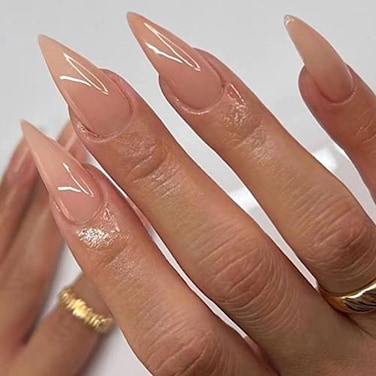VOTACOS Press on Nails Long Stiletto Nude Fake Nails False Nail with Pure Transparent Glossy Stick on Nail for Women