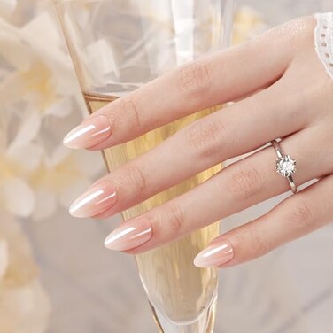 VSALON Press on Nails Short Almond Chrome Ombre Nude Pink Fake Nails Kit