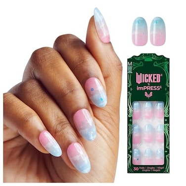 imPRESS WICKED X Press On Nails New Improved Adhesive Up To 10 Day Hold Destined To Fly PinkSky Blue Medium Oval Includes 30 Fake Nails 1 Prep Pad 1 Manicure Stick 1 Mini File