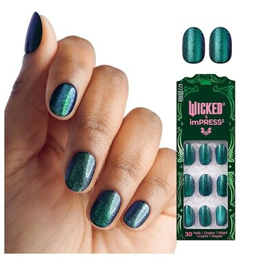 imPRESS WICKED X Press On Nails New Improved Adhesive Up To 10 Day Hold The Green Elixir Green Short Oval Includes 30 Fake Nails 1 Prep Pad 1 Manicure Stick 1 Mini File