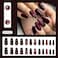 TBRZTR Wine Red Press on Nails Medium Length Flower Stripe Pattern Design False Nails Artificial Coffin Nails Full Cover Glossy Acrylic Nails Solid Color Stick on Nails Ballet Shaped Glue on Nails for