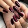 TBRZTR Wine Red Press on Nails Medium Length Flower Stripe Pattern Design False Nails Artificial Coffin Nails Full Cover Glossy Acrylic Nails Solid Color Stick on Nails Ballet Shaped Glue on Nails for
