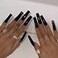 IMSOHOT Long Square Press on Nails Glossy Squoval Black Fake Nails Solid Color False Nails Full Cover Glue on Nails for Women and Girls