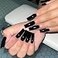 IMSOHOT Long Square Press on Nails Glossy Squoval Black Fake Nails Solid Color False Nails Full Cover Glue on Nails for Women and Girls