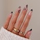 RTKHFZE 24 Pcs French Tip Flower Press on Nails Round Head Almond Shaped Full Cover False Nails with Black Designs Acrylic Tips for Women DIY Manicure Decorations