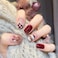 LETSWIN Red Christmas Press on Nails Short Square Glitter Elk Santa Claus Designs Fake Nails Full Cover False Nails Red White Checkerboard Nail Tip Cute Artificial Acrylic Stick on Nails for Women 24P