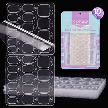 BTArtbox Nail Adhesive Tabs for Press On Nails 10 Sheets 15 Sizes Ultra Thin Waterproof Nail Stickers for Fake Nails 300PCS Double Sided Jelly Nail Sticky Tabs for Manicure
