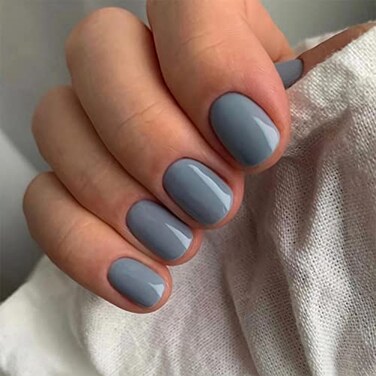 HJKDSFD Square Press On Nails Short Grey Glossy Artificial Acrylic False Nails 24Pcs Full Cover Glue On Stick On Designs For Women Girls Manicure Art Decorations