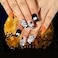 Vezocim Halloween Press on Nails Medium Coffin Shape 24Pcs Artificial Full Cover Glossy Fake Nails for Day of the Dead Glue on Nails with Spider Designs Holiday Acrylic Fingernails False Nails for Wom