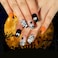 Vezocim Halloween Press on Nails Medium Coffin Shape 24Pcs Artificial Full Cover Glossy Fake Nails for Day of the Dead Glue on Nails with Spider Designs Holiday Acrylic Fingernails False Nails for Wom
