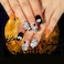 Vezocim Halloween Press on Nails Medium Coffin Shape 24Pcs Artificial Full Cover Glossy Fake Nails for Day of the Dead Glue on Nails with Spider Designs Holiday Acrylic Fingernails False Nails for Wom
