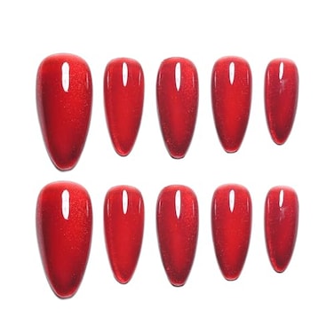 Sun&Beam Nails SunBeam Nails Handmade Presson Medium Long Amlond Red Ruby Magnet False Nail Tips Design Fashionable 10 Pcs Set 162 M