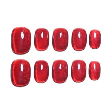 Sun&Beam Nails SunBeam Nails Handmade Press On Nails Short Square Wine Red Shimmer Glitter Finish 10 Pieces for Everyday Wear and Special Occasions 163 S