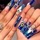 QQPPOLIU Royal Blue Press on Nails Long Length Square Shape Acrylic Fake Nails with Rhinestones Designs False Nails MotherS Day Gift 24pcs