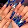 QQPPOLIU Royal Blue Press on Nails Long Length Square Shape Acrylic Fake Nails with Rhinestones Designs False Nails MotherS Day Gift 24pcs