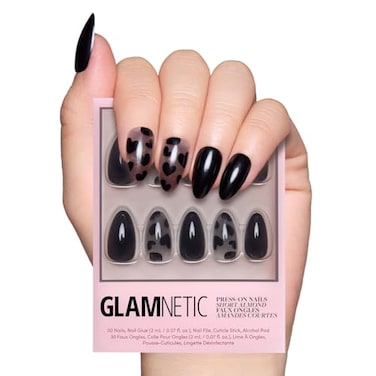 Glamnetic Press On Nails Love Me Not Opaque Semitransparent Glossy Black Heart Fake Nails Salon Quality 15 Sizes 30 Nail Kit with Glue