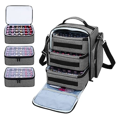 BAFASO Nail Polish Organizer Holds 72 Bottles 15ml 05 floz Large Nail Polish Case with 3 Removable Pouches and Multiple Storage Sections Patented Design Gray