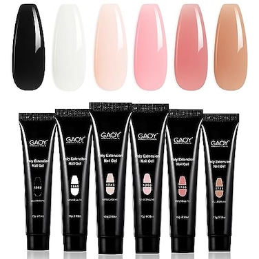 GAOY Poly Gel Set 6 Classic Colors Pink Nude Black Builder Gel Nail Enhancement Kit for DIY Nail Art