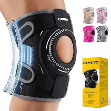 CAMBIVO ELITE Knee Brace with Side Stabilizers Open Patella Gel Pad for Knee Pain Meniscus ACL MCL Arthritis Relief Breathable Adjustable Knee Support for Men and WomenPlease Check Size Chart