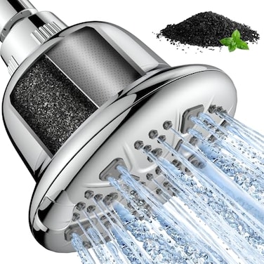 MakeFit Filtered Shower Head with Upgraded Activated Carbon Filter High Pressure Shower Head with Hard Water Softener 7 Settings Bathroom Rain Showerhead to Remove Chlorine and Heavy Metals