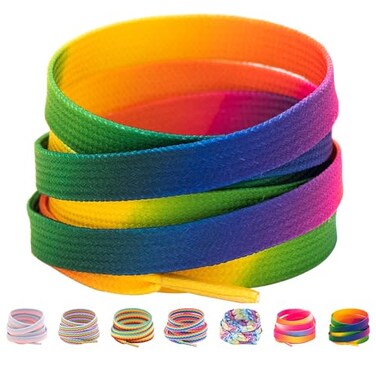 Booyckiy Flat Colorful Shoelaces 516 Rainbow Zebra Pattern Shoe Laces for Sneakers Rainbow 47inch 120cm