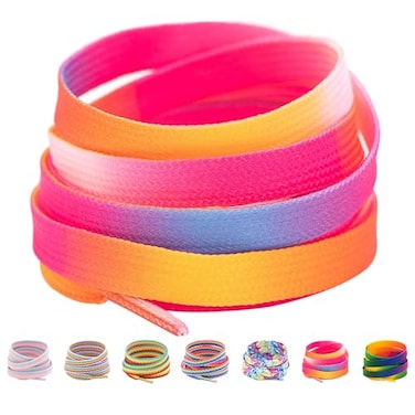 Booyckiy Flat Colorful Shoelaces 516 Rainbow Zebra Pattern Shoe Laces for Sneakers Rainbow Pink 47inch 120cm