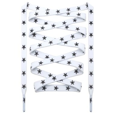 DANHUA Colored Printed Flat Shoelaces 2 Pair White Black Star Patterned Shoe Laces for Sneakers 47 inch