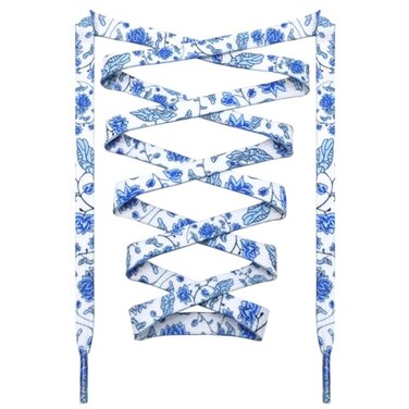 DANHUA Colored Printed Flat Shoelaces 2 Pair White Blue Flowers Patterned Shoe Laces for Sneakers 55 inch