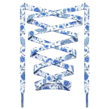 DANHUA Colored Printed Flat Shoelaces 2 Pair White Blue Flowers Patterned Shoe Laces for Sneakers 63 inch