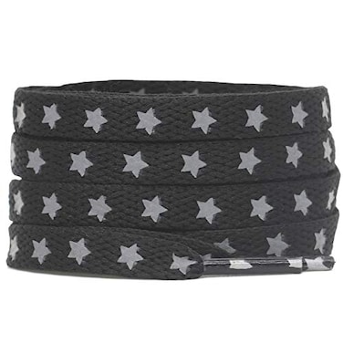 DELELE 2 Pairs Reflective Shoelace Flat Stars Silver Black Safety Laces for Shoes Sneakers Boots 71 inch