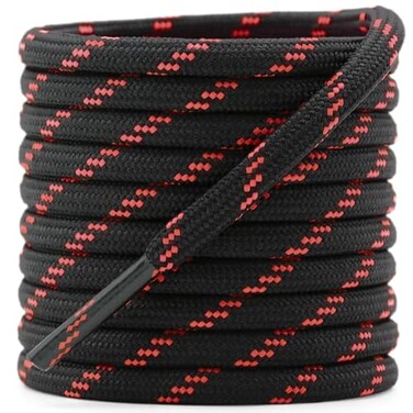DELELE Round Work Boot Laces 55 inch Black Red Heavy Duty Hiking Shoe Laces for Boots 2 Pair