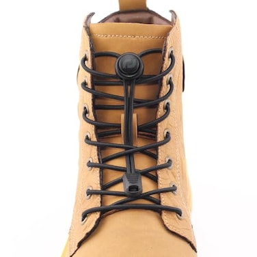 RJ-Sport Extra Long No Tie Shoelaces Elastic Tieless Round Boot Laces for Hiking Shoes Work Boots and Running Sneakers Black