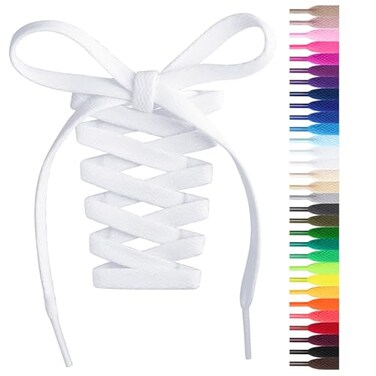 Handshop Flat Shoelaces 516 Shoe Laces Replacements For Sneakers and Athletic Shoes Boots White 114cm