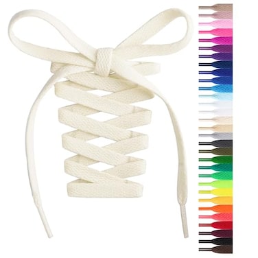 Handshop Flat Shoelaces 516 Shoe Laces Replacements For Sneakers and Athletic Shoes Ivory 45 inch 114cm