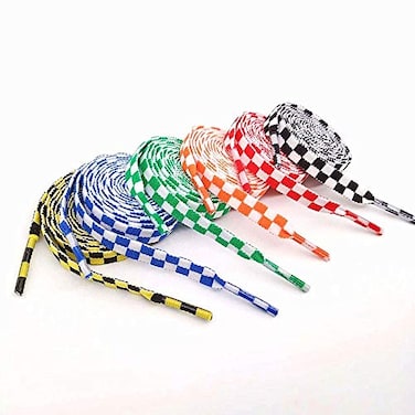 Juipniss Fashion Sneaker Shoe Laces Colors Checkered Grid Flat Printing Shoelaces 40 colored