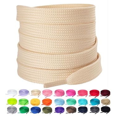 Olukssck 1 Pair Flat Shoe Laces for Sneakers 25 Wide Athletic Shoelaces Cream 28 inch71cm