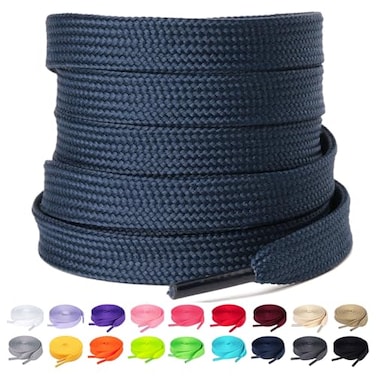 Olukssck 1 Pair Flat Shoe Laces for Sneakers 25 Wide Athletic Shoelaces Navy Blue 48 inch122cm