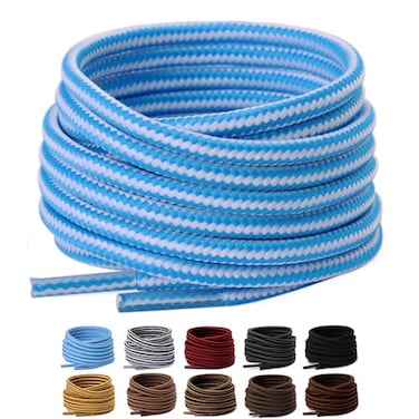 Olukssck 2 Pair Round Shoelaces for Sneakers Heavy Duty and Durable Shoe Laces for Hiking Work Boots BlueWhite 40 inch102cm