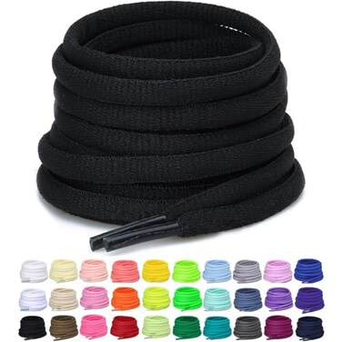Puzeam 2 Pairs Oval Athletic Shoelaces 33 Colors 14 Half Round Shoe Laces for Sneakers Black 80