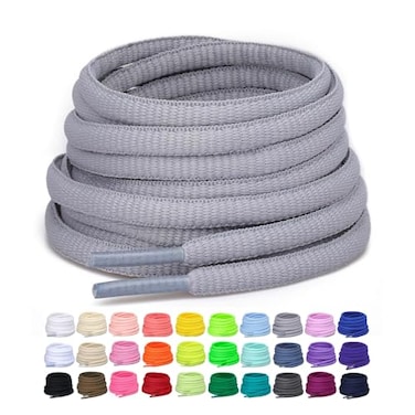 Puzeam 2 Pairs Oval Athletic Shoelaces 33 Colors 14 Half Round Shoe Laces for Sneakers Light Gray 80