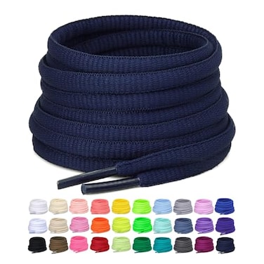 Puzeam 2 Pairs Oval Athletic Shoelaces 33 Colors 14 Half Round Shoe Laces for Sneakers Navy Blue 80