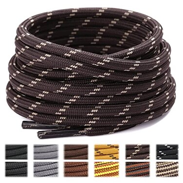 Stepace Round Shoelaces 2 Pairs Heavy Duty Boot Shoe Laces for Hiking Work Boots Coffee Khaki120Dots