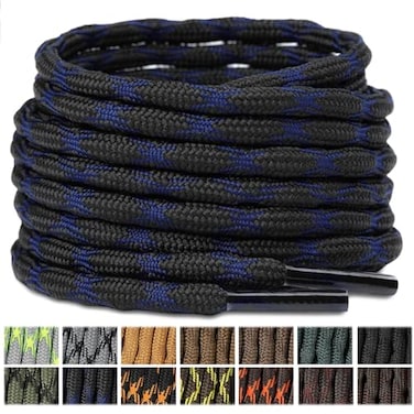 Stepace Wave Round Boot Shoelaces 2 Pairs Non Sliping Heavy Duty Laces for Work Boots Hiking Boot Shoes Blue Black 55 IN