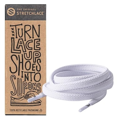THE ORIGINAL STRETCHLACE Flat Elastic Shoe Laces Stretch Laces That Turn Shoes Into Easy SlipOns As Seen on Shark Tank White 30 in 77 cm
