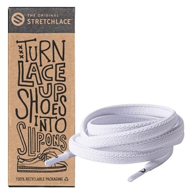 THE ORIGINAL STRETCHLACE Flat Elastic Shoe Laces Stretch Laces That Turn Shoes Into Easy SlipOns As Seen on Shark Tank White 63 in 160 cm