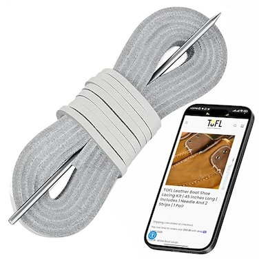 TOFL Leather Boat Shoe Lacing Kit 45 Inch Leather Shoelaces for Boat Shoes 1 Needle 2 Strips 1 Pair White